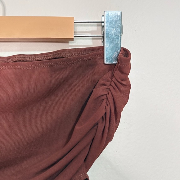 3/$10⚡️Chocolate Brown Sheer Mesh Draped Cropped Strapless Top - Picture 6 of 7
